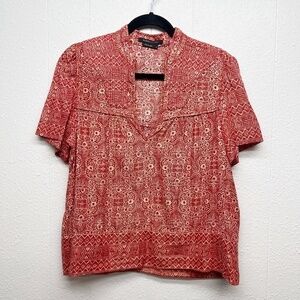 BCBGMAXAZRIA Metallic Bohemian Elevated Indie Tomato Girl Lightweight Top Small